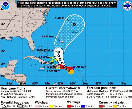 Fiona ya es huracán; ordenan evacuaciones obligatorias en las provincias en alerta roja y amarilla