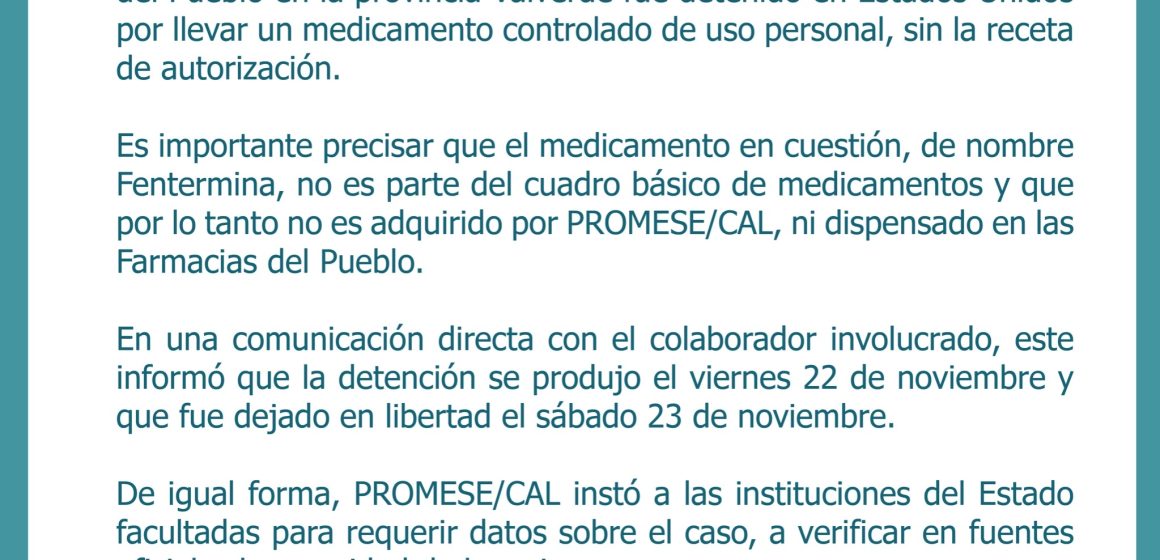 PROMESE/CAL informa sobre caso de colaborador detenido en Estados Unidos